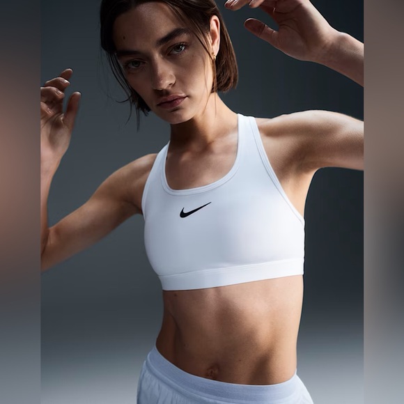Nike Dri-Fit Swoosh Padded Sports Bra in White, size XS - Picture 1 of 11